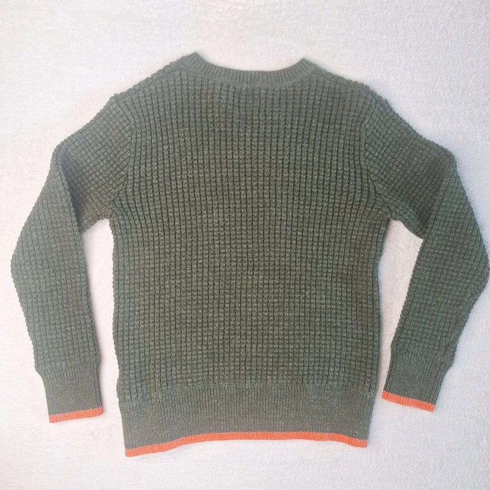Gap Kids Boys Olive Green Waffle Knit Sweater‎ Orange Trim Size M 8 Pullover